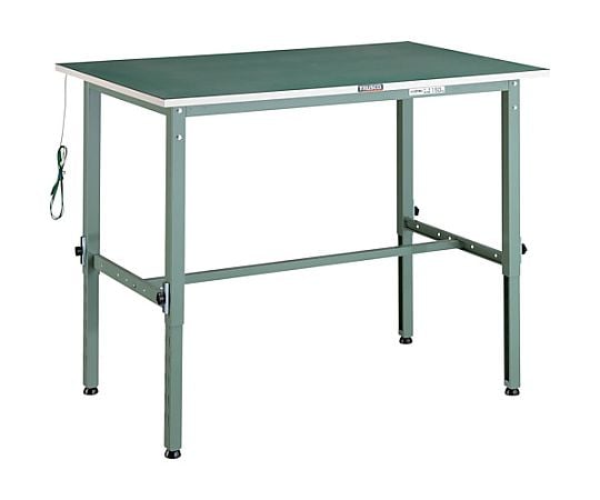 軽荷重作業台高さ調節式（150kg）AEM型 1200X600XH652～952 帯電防止マット張り グリーン色