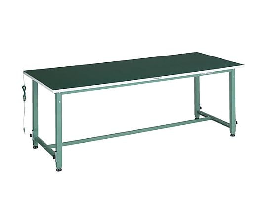 軽荷重作業台高さ調節式（150kg）AEM型 1800X750XH652～952 帯電防止マット張り グリーン色