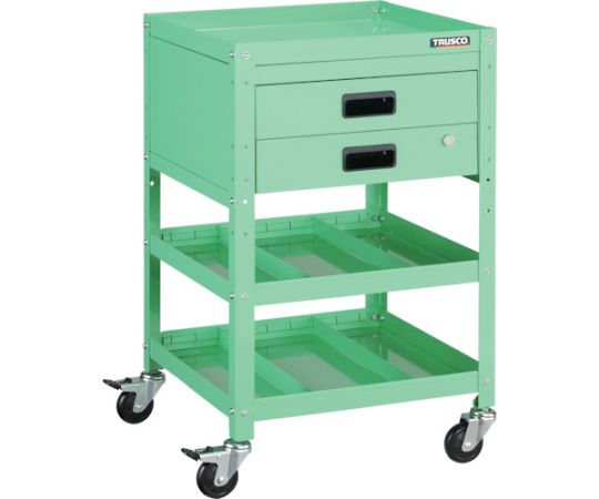 ラビットワゴン 500X500 引出2段 仕切2段付 ヤンググリーン