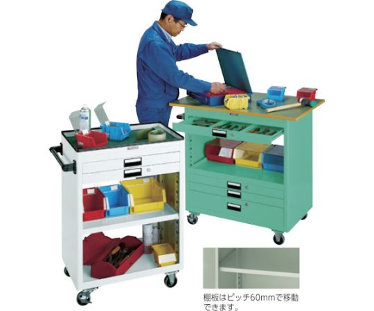 61-3098-83 ツールワゴン 800X500XH880 引出・扉付 W NTS-504N-W 
