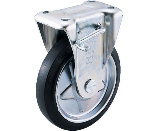 プレス製ゴムキャスター　固定ストッパー付　Φ75