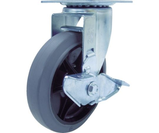 プレート式 自在 キャスター グレーゴム 車輪径150mm ストッパー付き Jタイプ RJ2-S型 取付寸法80×80（75×75）