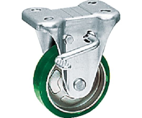 プレスキャスターKBタイプ中荷重用 固定（ベアリング入り）ブレーキ付 ウレタン車 車輪径100mm