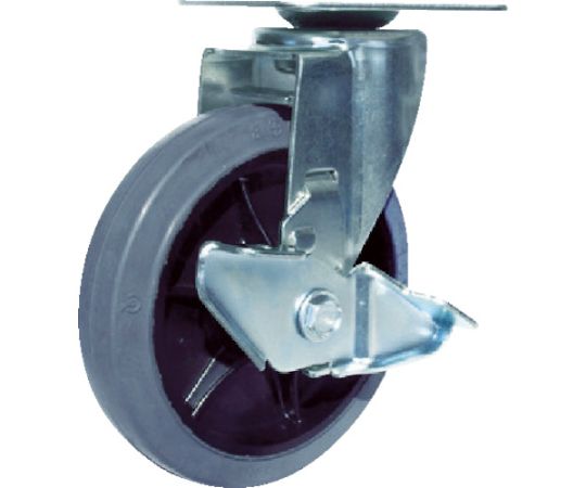 プレート式 自在 キャスター グレーゴム 車輪径150mm ストッパー付き Jタイプ RJ2F-S型 取付寸法80×80（75×75）