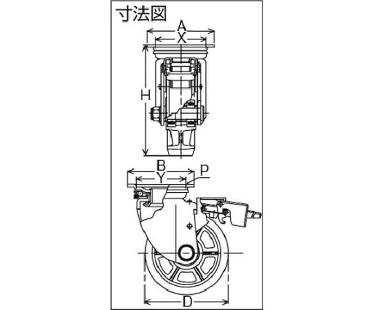 ［取扱停止］重荷重用ウレタン車付自在車ブレーキ付　YRJMB100