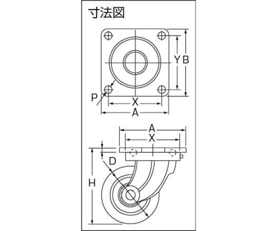 61-3169-32 鋳物重量用キャスター 許容荷重1470 取付穴径16mm MUHA