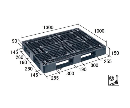 プラスチックパレットLA-1310RR　片面四方差し　黒　LA-1310RR-BK