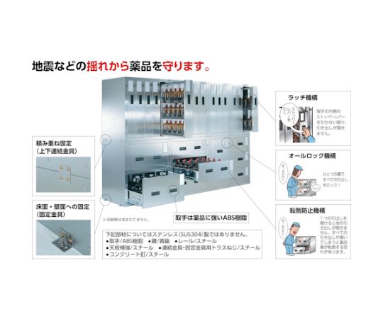 耐震薬品庫　455X600XH800　3段引出型　SY-3