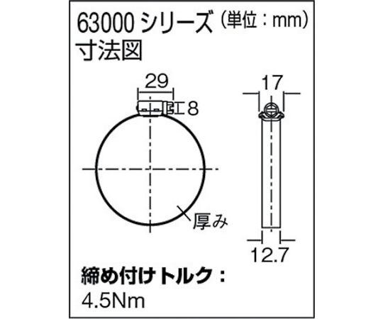 ステンレスホースバンド　締付径　13.0mm～23.0mm（10個入） 63008