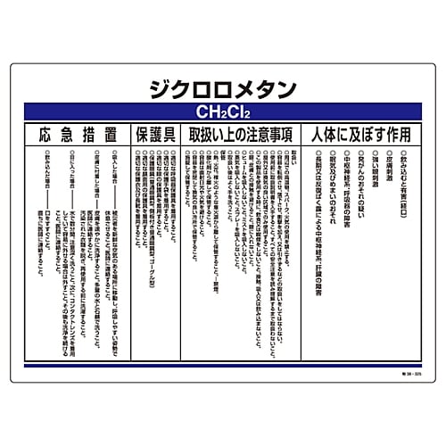 61-3383-96 特定化学物質関係標識 「ジクロロメタン」 特38-325 035325