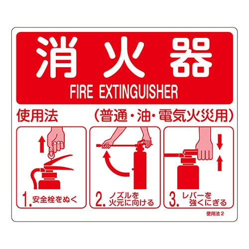 61-3396-54 消防標識 ｢消火器使用法｣ 使用法2 壁面取付タイプ 066012