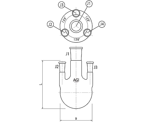 四ツ口フラスコ　側管垂直タイプ　500mL　29/42・15/35　3120-500-5L2L
