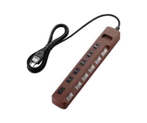 OAタップ　coler　style　雷ガード　個別スイッチ　6個口　2m　ブラウン