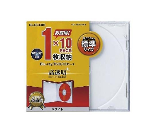 CD DVDプラケース 1枚収納 10パック ホワイト CCD-JSCN10WH