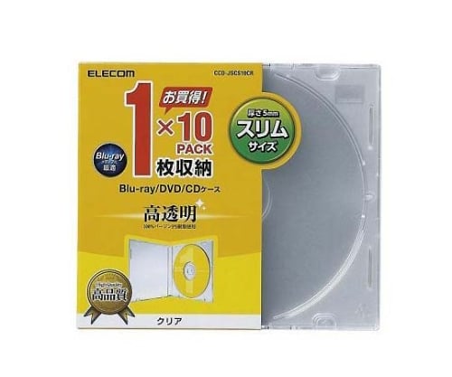 CD DVDスリムプラケース 1枚収納 10パック クリア CCD-JSCS10CR