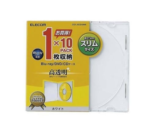 CD DVDスリムプラケース 1枚収納 10パック ホワイト