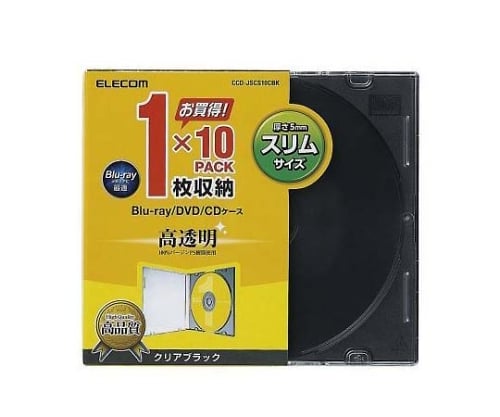 CD DVDスリムプラケース 1枚収納 10パック クリアブラック