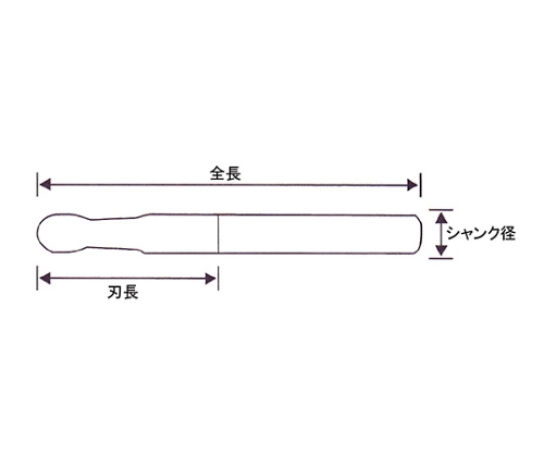 61-4267-66 超硬ボールエンドミル ２枚刃 ロング Ｒ０．５ PRC-R050M2L