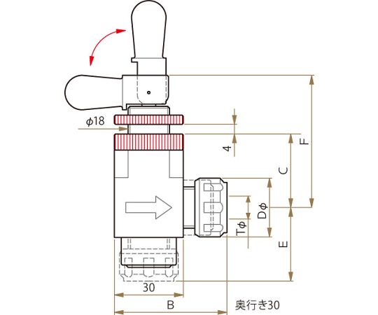 61-4378-46 PTFEトグルバルブアングル型 6φ F-2004-001 【AXEL】 アズワン