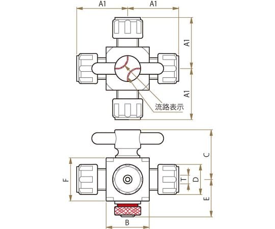 61-4378-80 オールPTFE4方バルブ 6φ(接続型) F-2012-001 【AXEL】 アズワン