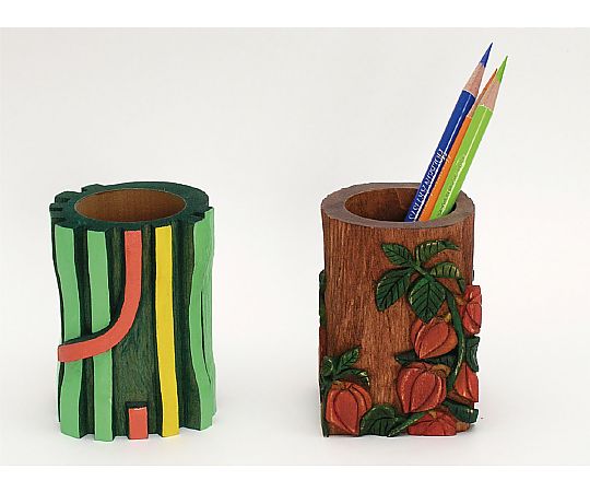 木彫筆立(しな材)