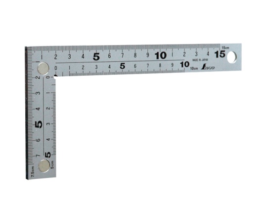 曲尺厚手広巾　シルバー　15cm　表裏同目8段目盛cm表示マグネット付