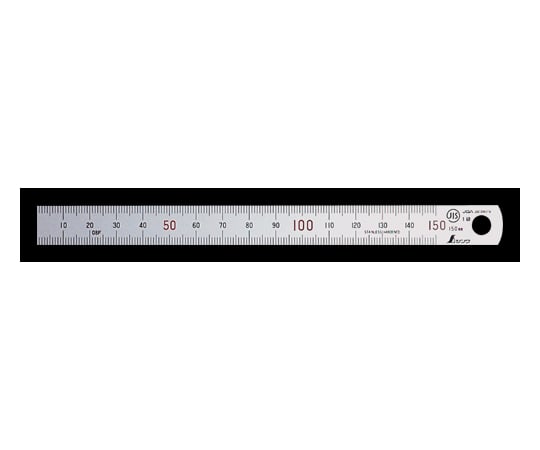 直尺　シルバー　15cm上下段1mmピッチ　赤数字入　JIS