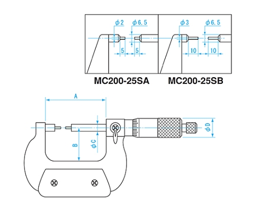 61-6180-41 スプラインマイクロメータ φ3×10mm MC200-25SB 【AXEL