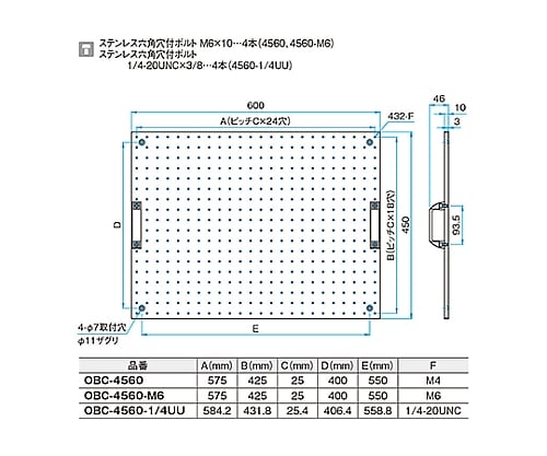 61-6962-67 ブレッドボード 450×600mm M6タップ OBC-4560-M6