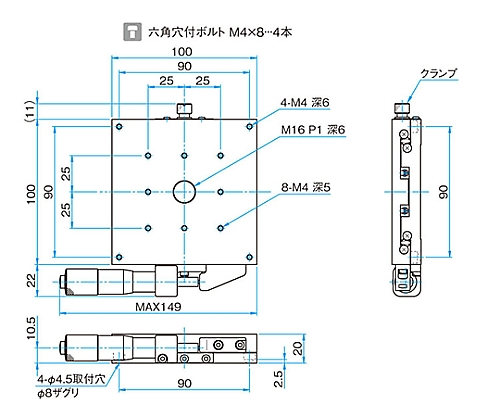 61-6968-37 X軸スチールステージ サイズ100×100mm TSD-1001SR 【AXEL