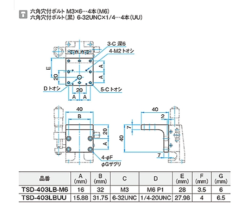 61-6973-38 L型ブラケット TSD-403LB-M3