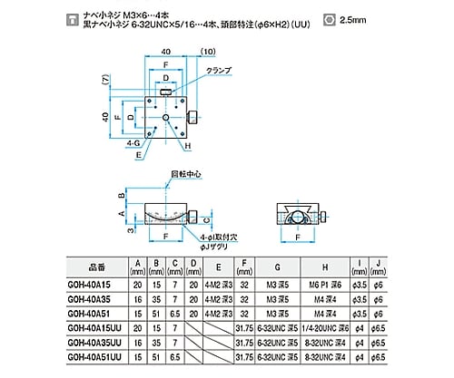 α軸小型ゴニオステージ　サイズ40mm　51±0.1mm