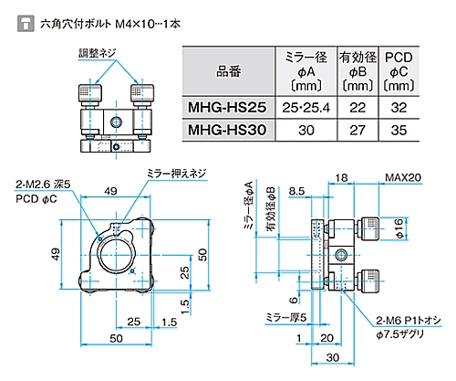 61-6988-75 キネマティックミラーホルダー 適応素子サイズφ30mm MHG-HS30