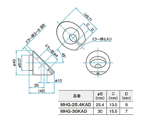 61-6989-19 キネマティックミラーホルダー用傾斜ミラーアダプタ 適応素子サイズφ30mm MHG-30KAD