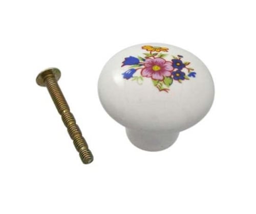ツマミ 34mm ホワイト(花柄) 裏ビス止