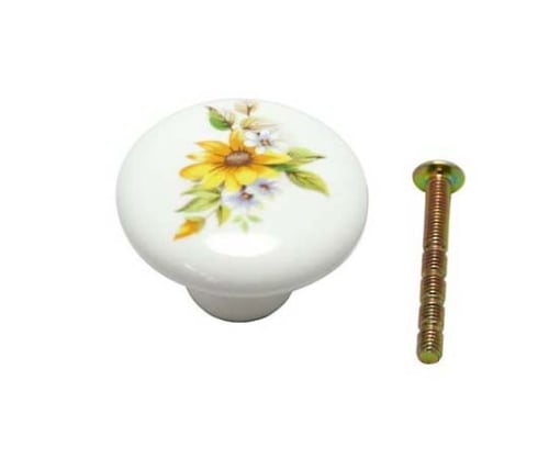 ツマミ 38mm ホワイト(花柄) 裏ビス止