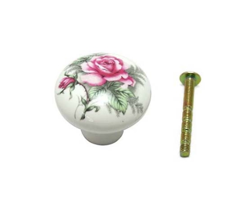 ツマミ 36mm ホワイト(花柄) 裏ビス止
