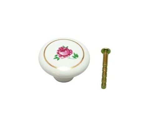 ツマミ 38mm ホワイト(花柄) 裏ビス止