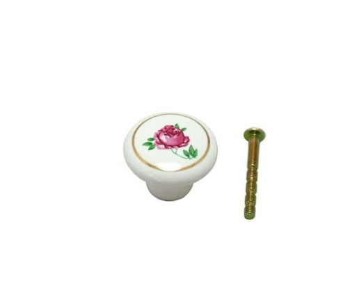 ツマミ 32mm ホワイト(花柄) 裏ビス止