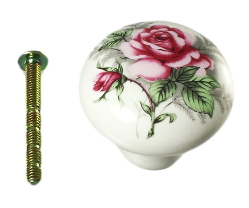 ツマミ 36mm ホワイト(花柄) 裏ビス止