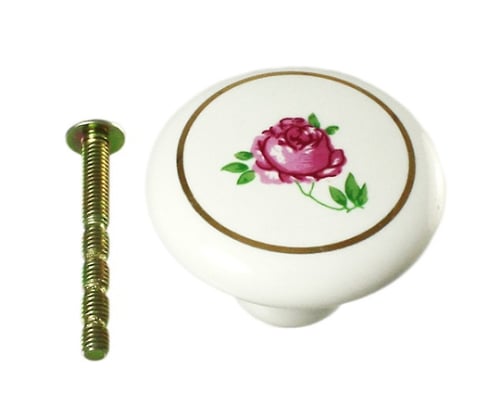 ツマミ 38mm ホワイト(花柄) 裏ビス止
