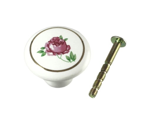 ツマミ 32mm ホワイト(花柄) 裏ビス止