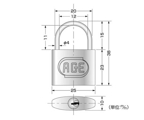 61-7017-66 シリンダー南京錠 25mm G-002 【AXEL】 アズワン