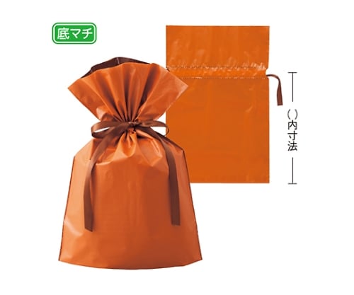 【20枚】梨地リボン付きギフトバッグ オレンジ  31×43(30)×底マチ12cm