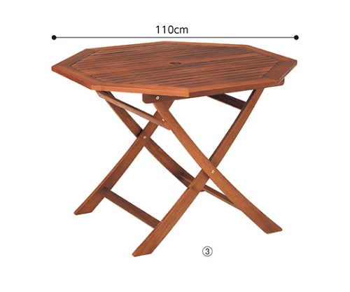 アカシア材 ガーデンテーブル＆チェア 八角型 直径110cm 61-372-6-3