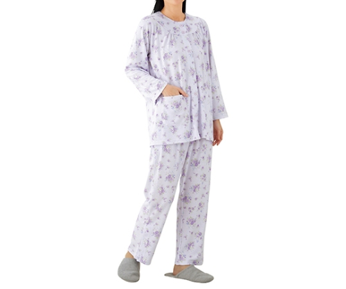 婦人スムース介護腰開きパジャマ パープル L 38644-12