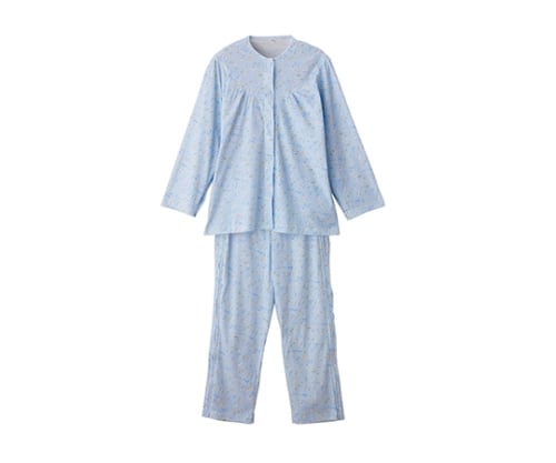 婦人介護フルオープンパジャマ サックス S 38515-04