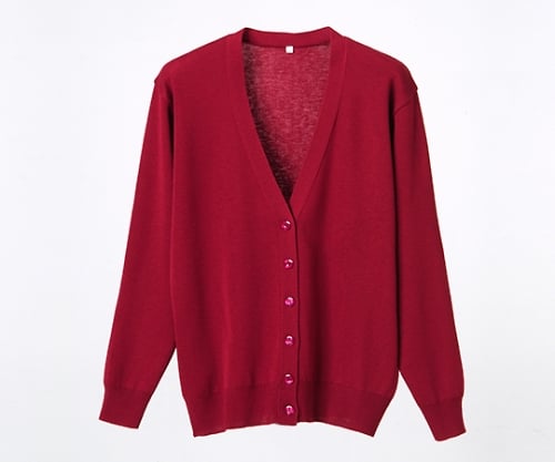 抗ピル長袖カーディガン エンジ 3L