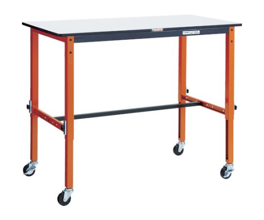 軽荷重作業台高さ調節式（80kg）TFAEM型 1200X600XH716～1016 φ75キャスター付 オレンジ色　TFAEM-1260C75