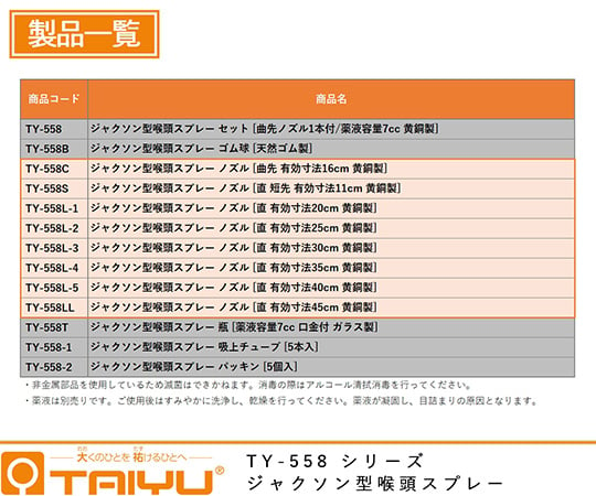 61-9230-15 ジャクソン型喉頭スプレー ノズル 曲先 直線部分10cm 黄銅製 TY-558C